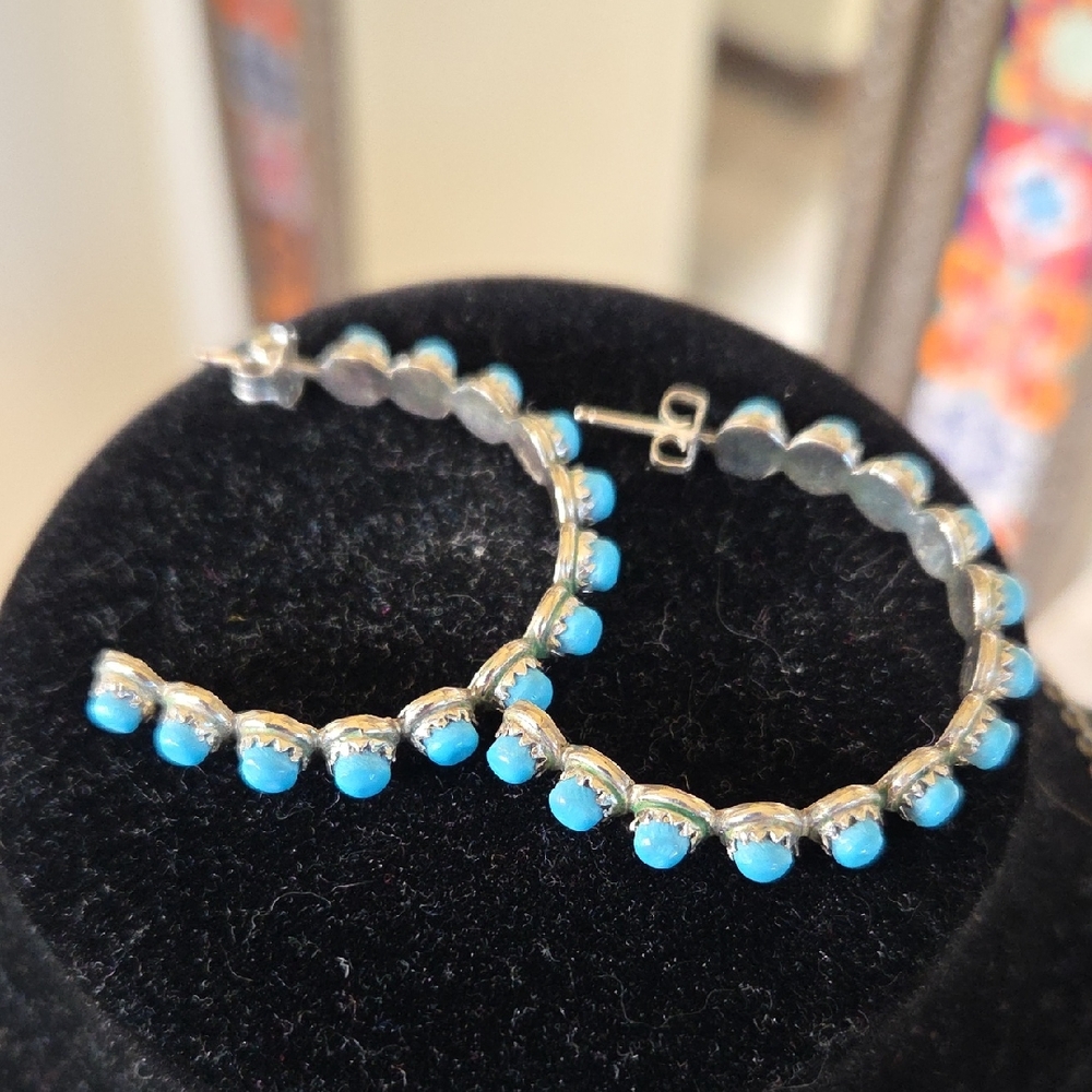 Sterling Silver and Turqiouse Beaded Hoop Earrings